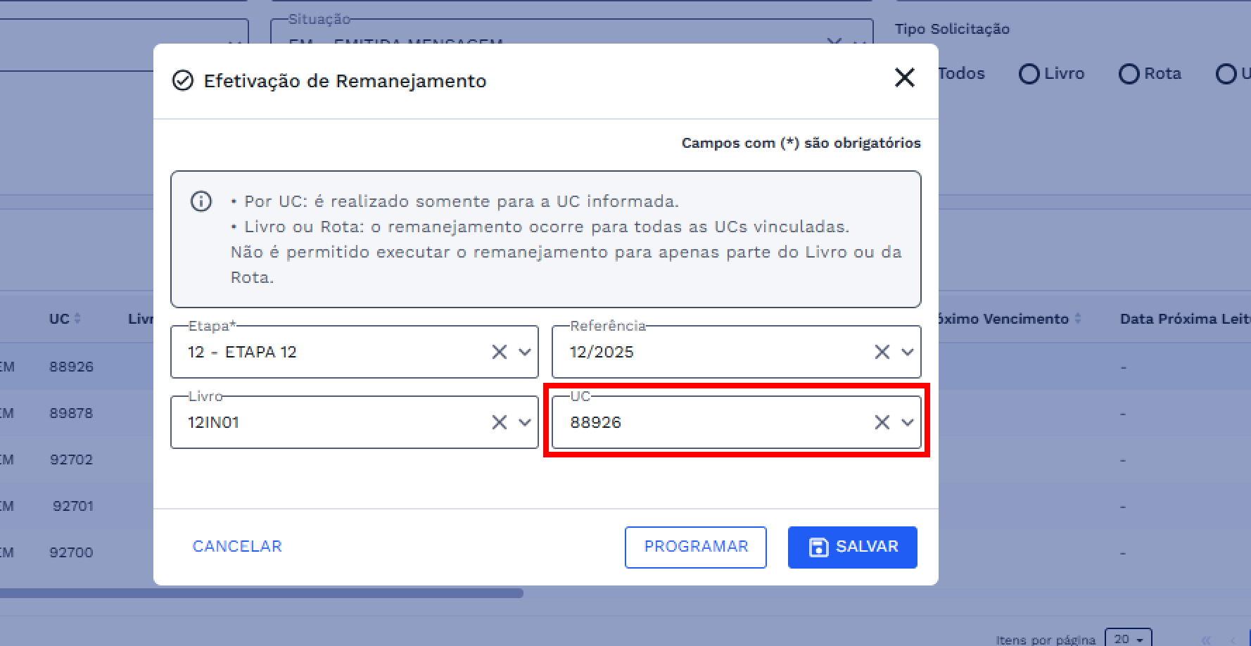 Efetivação - Tipo UC Efetivação - Tipo UC