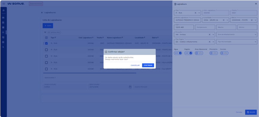 Confirmar edição logradouro