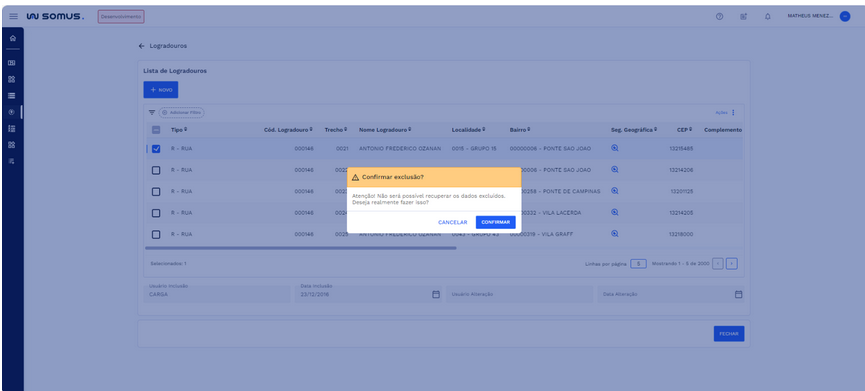 Confirmar exclusão logradouro