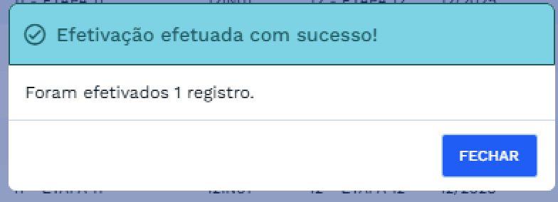 Efetivação realizada com sucesso Efetivação realizada com sucesso