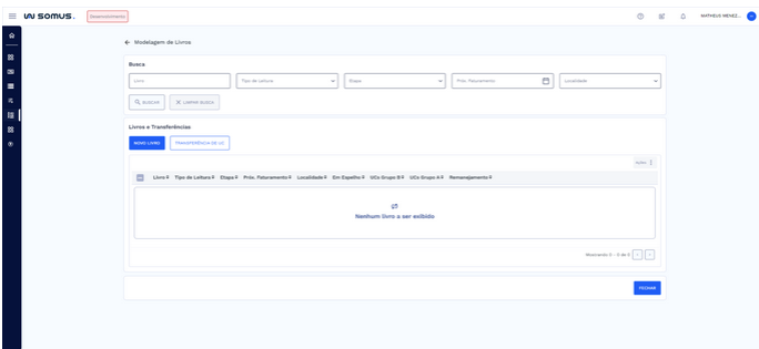 Tela Aplicação - Modelagem de Livro: Estado Inicial