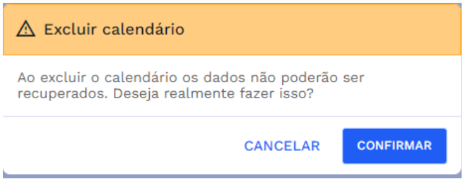 Janela para confirmação da exclusão do modelo de calendário