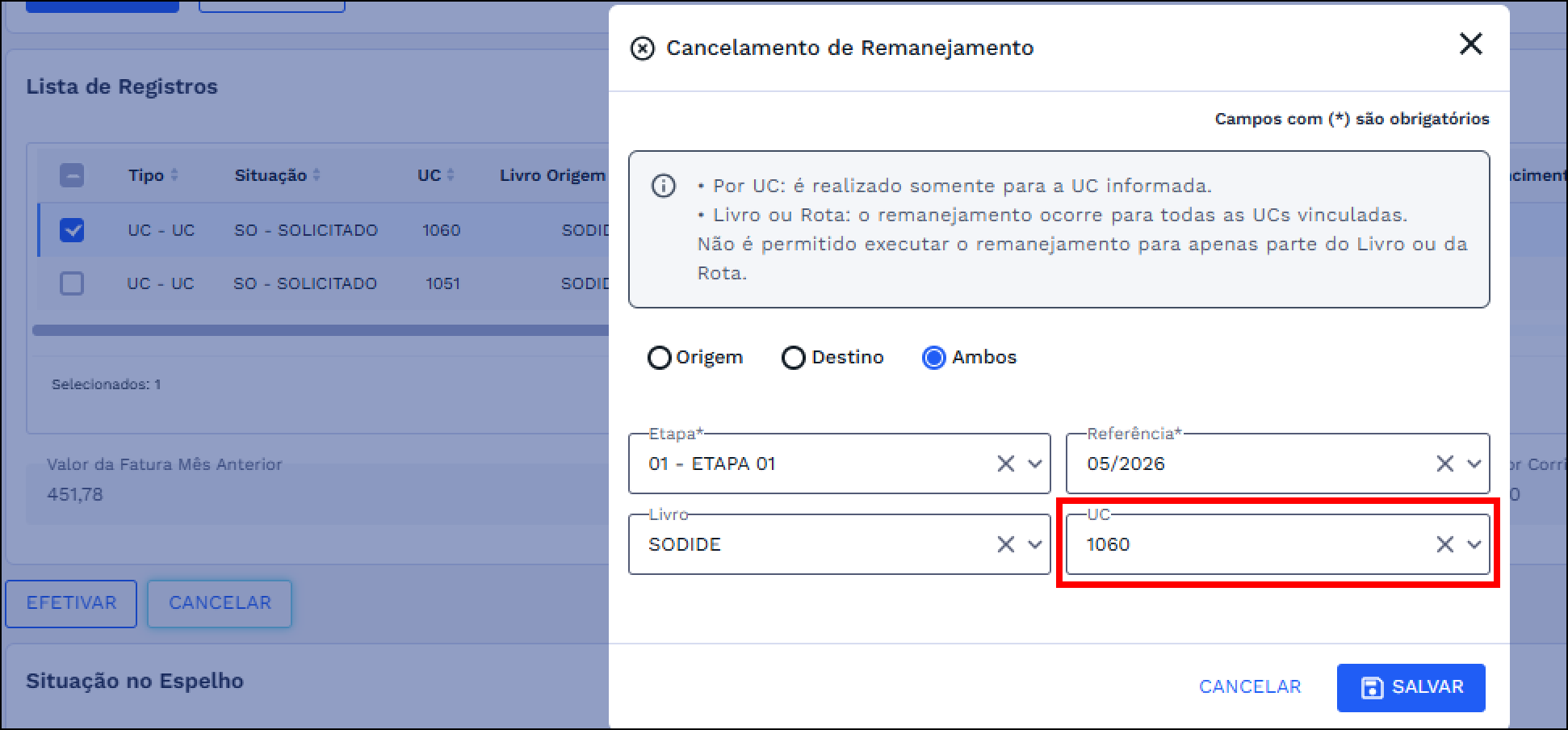 Cancelamento - Tipo UC Cancelamento - Tipo UC