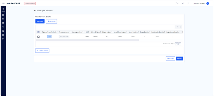 Livro adicionado na Transferência