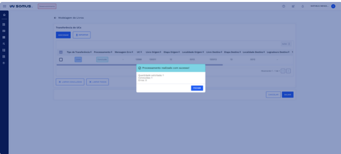 Caixa de Diálogo - Processamento realizado com sucesso
