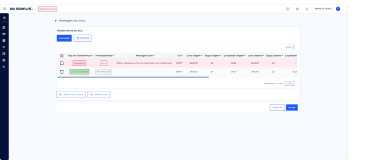 Processamento executado e retornado com erro