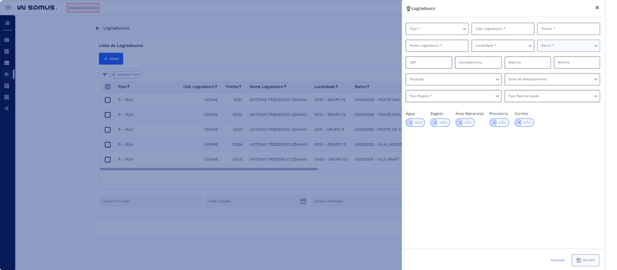 Cadastro de Logradouro