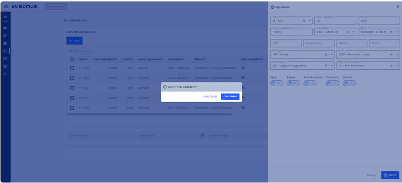 Confirmar cadastro logradouro