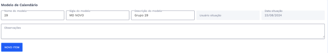 Campos preenchidos e botão de inclusão de novos itens
