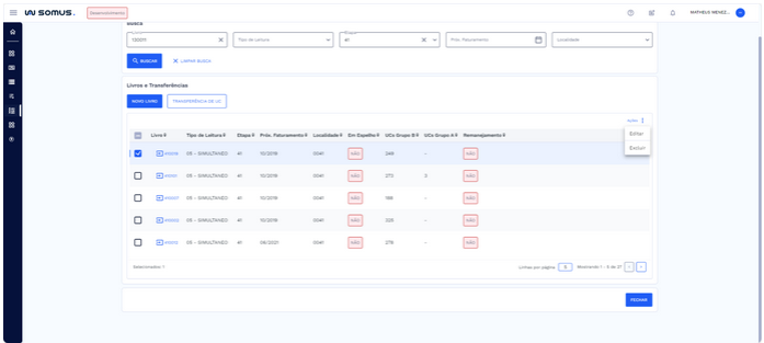 Ações disponíveis para livro